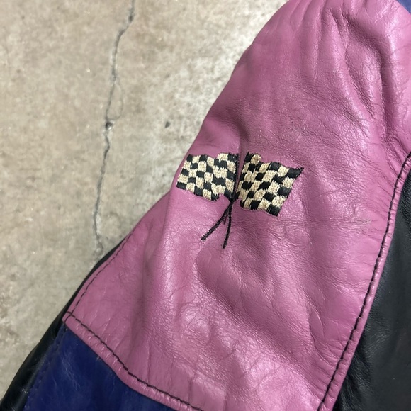 Vintage angora parchwork Racing genuine Leather Jacket - Picture 2 of 11